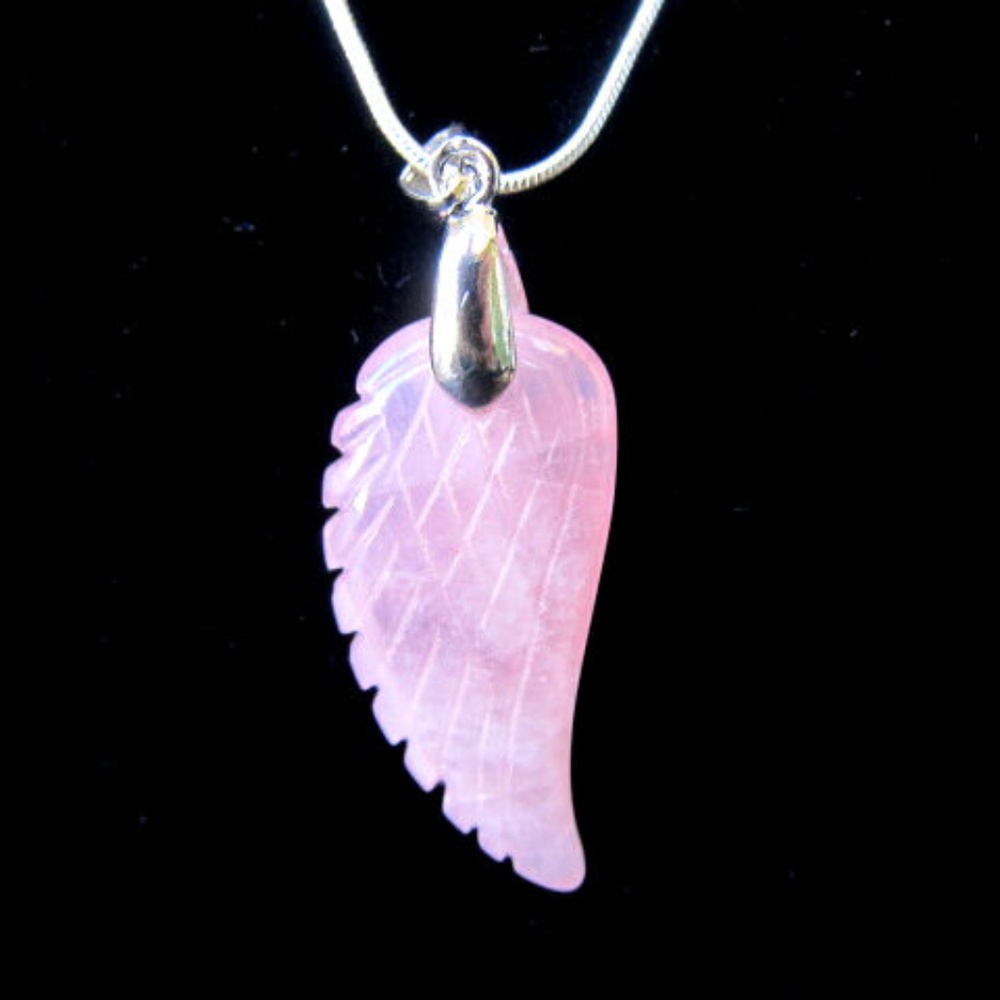 COPY - Pink Rose Quartz Angel Wing Pendant Ne…